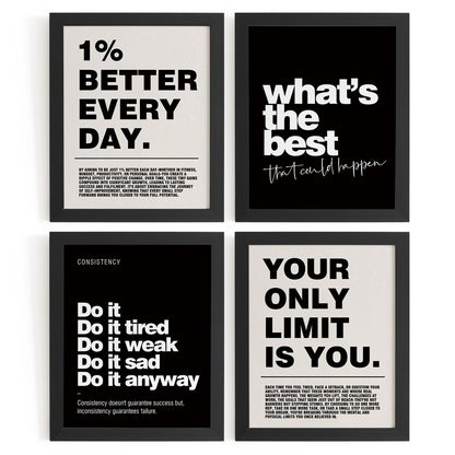 DSHFG Motivational Inspirational Office Wall Art Decor Prints Set of 4, Black Motivational Wall Decor Trendy Retro Posters for Office Home Decor, 8x10 Unframed