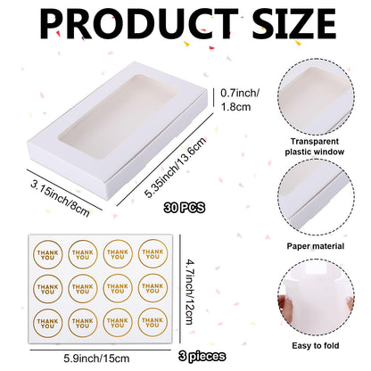 30 Pcs Jewelry Gift Boxes 3.15"X5.35"X0.7" Paper Necklace Box Bulk Jewelry Box with Clear Window 30 Display Card 36 Sticker Small Gift Boxes for Displaying Necklaces Christmas Birthday Wedding