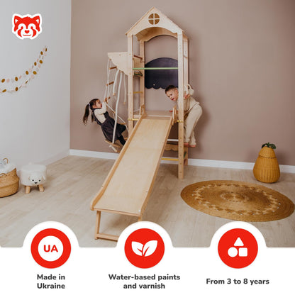 Wood And Hearts Indoor Wooden Climbing Complex, Indoor Jungle Gym for Kids Ages 3-8, Indoor Climbing Gym (Mini Tower Playset)