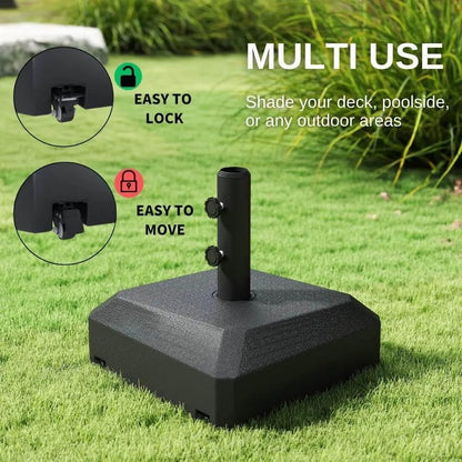 Patio Kingdom Patio Umbrella Base with Wheels, 123 lb Fillable Stand with Locking Casters, Mobile HDPE Umbrella Holder for 6-12FT Umbrellas, Wind Resistant Design for Deck, Poolside, Backyard (Black)