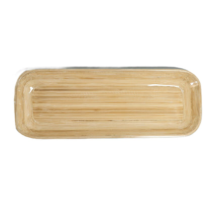 Caytre Living 15″ × 5.5″ Bamboo Rectangular Serving Tray – Hand‑Painted Decorative Fiber Platter – Lightweight, Eco‑Friendly Tableware for Olives, Appetizers & Snacks - Pearl