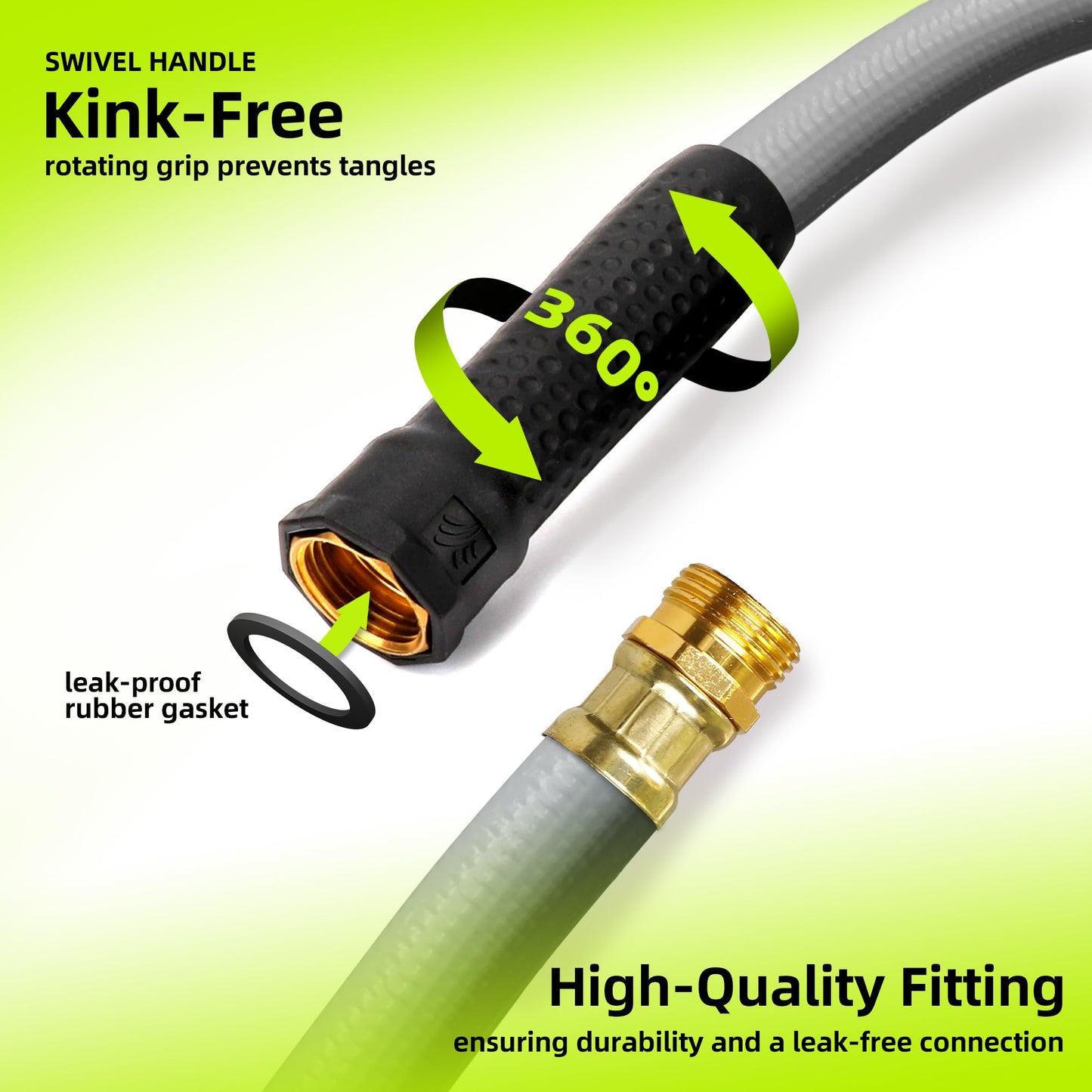 Worth Leader Short Garden Hose 3/4 in. x 10 ft. -Heavy Duty,Durable,Lightweight,Male to Female Fittings -No Kink Leakproof PVC Flexible Water Pipe -Brass Aluminum Ends for Household & Commercial-Gray