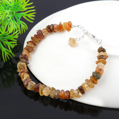 CRYSTALINES Natural Raw Brown Zircon Gemstone Bracelet, Handmade Bohemian Jewelry, Rough Stones, Chakra Healing Crystals, Adjustable Silver Plated Bracelet, Christmas Gift for Women (Size. 7+1INCH)