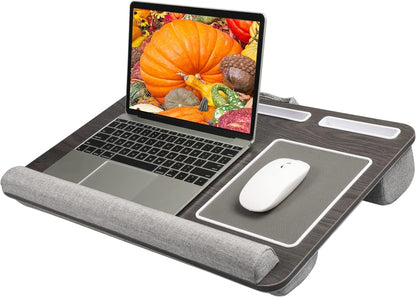HUANUO Lap Desk - Fits up to 17 inches Laptop Desk, Built in Mouse Pad & Wrist Pad for Notebook, Laptop, Tablet, Lap Stand with Tablet, Pen & Phone Holder, Black Woodgrain