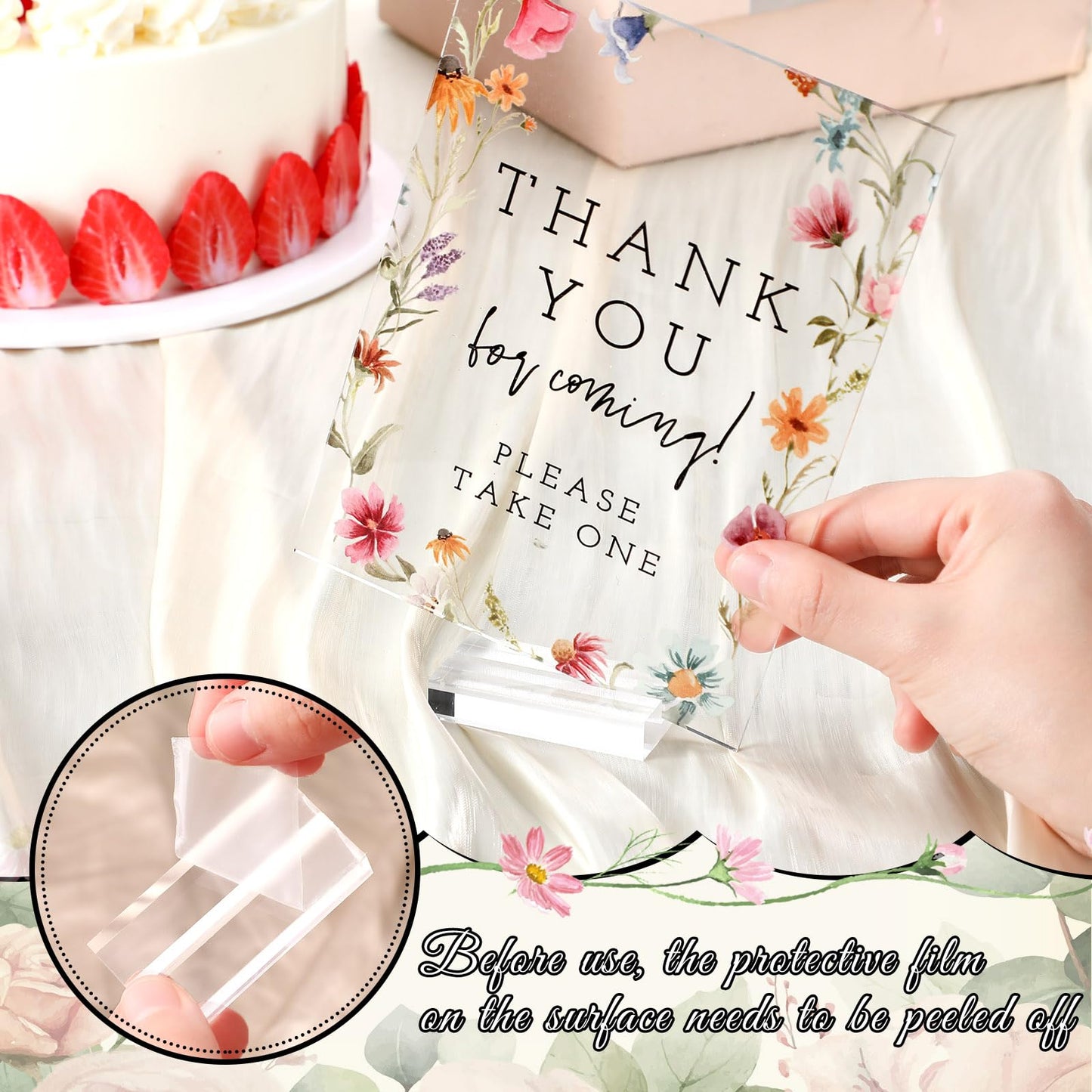 Vercraft 6 Pcs Wildflowers Wedding Table Decorations Take One Sign Thank You Acrylic Sign Centerpieces with Stand 5 x 7" Wedding Birthday Party Decorations for Guests Gifts