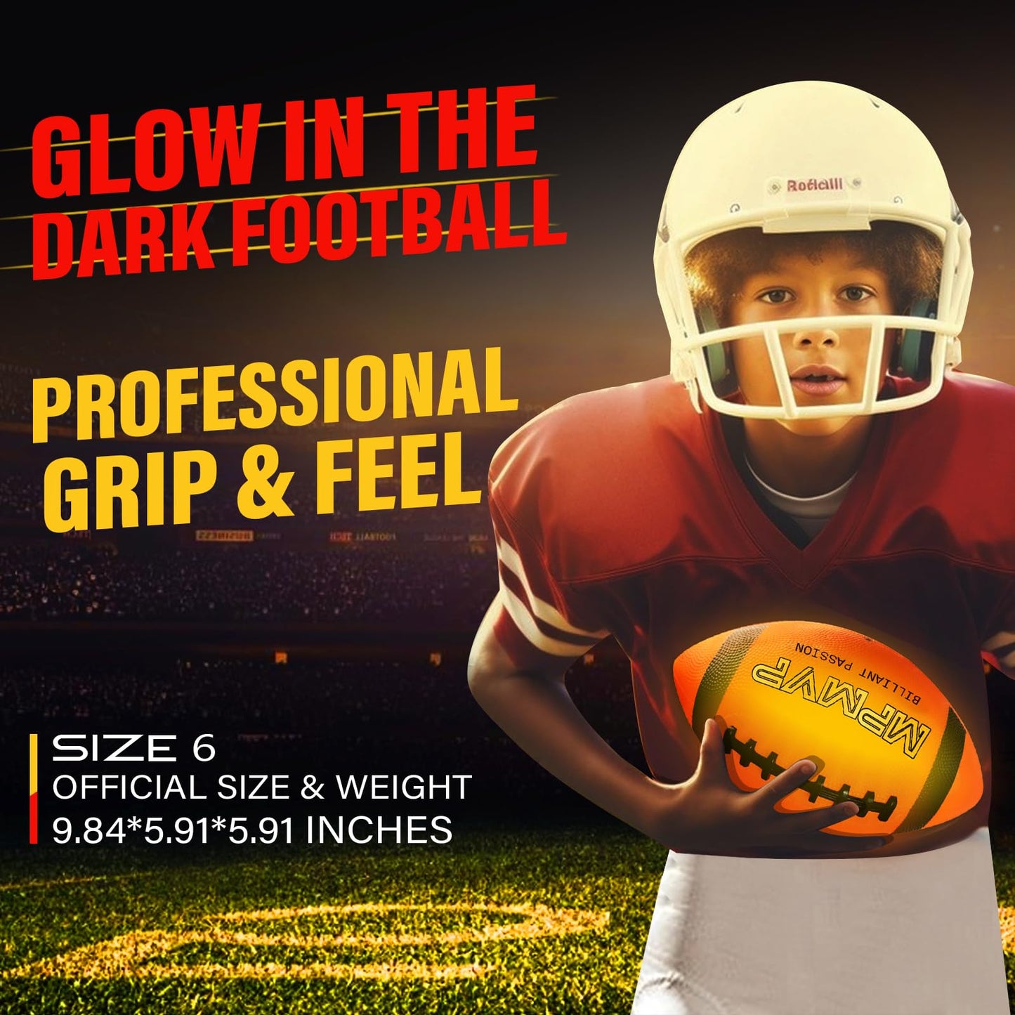 Cadyaw Glow in The Dark Football, Light Up LED Football Size 6, USB Rechargeable, Cool Outdoor Sports Boy Toys for Night Games, Birthday Gifts for Kids & Teens Age 6–12