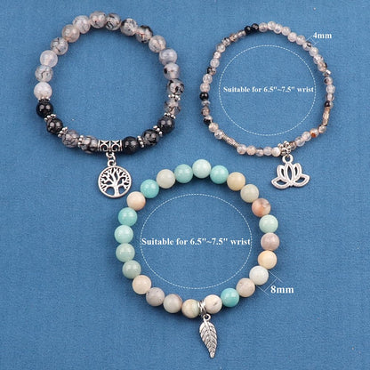 UEUC Tree of Life Yoga Healing Stone Bracelets,Multilayer Lotus Chakra Stone Reiki Bracelet Sets,Anxiety Crystal Natural Stone,for Women Stress Relief(#151)