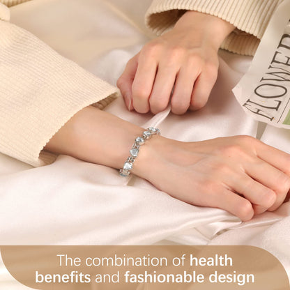Feraco Magnetic Bracelet for Women Titanium Steel Magnetic Bracelet with Neodymium Magnets & Sparkling Crystals, Christmas Jewelry Gifts (Silver)