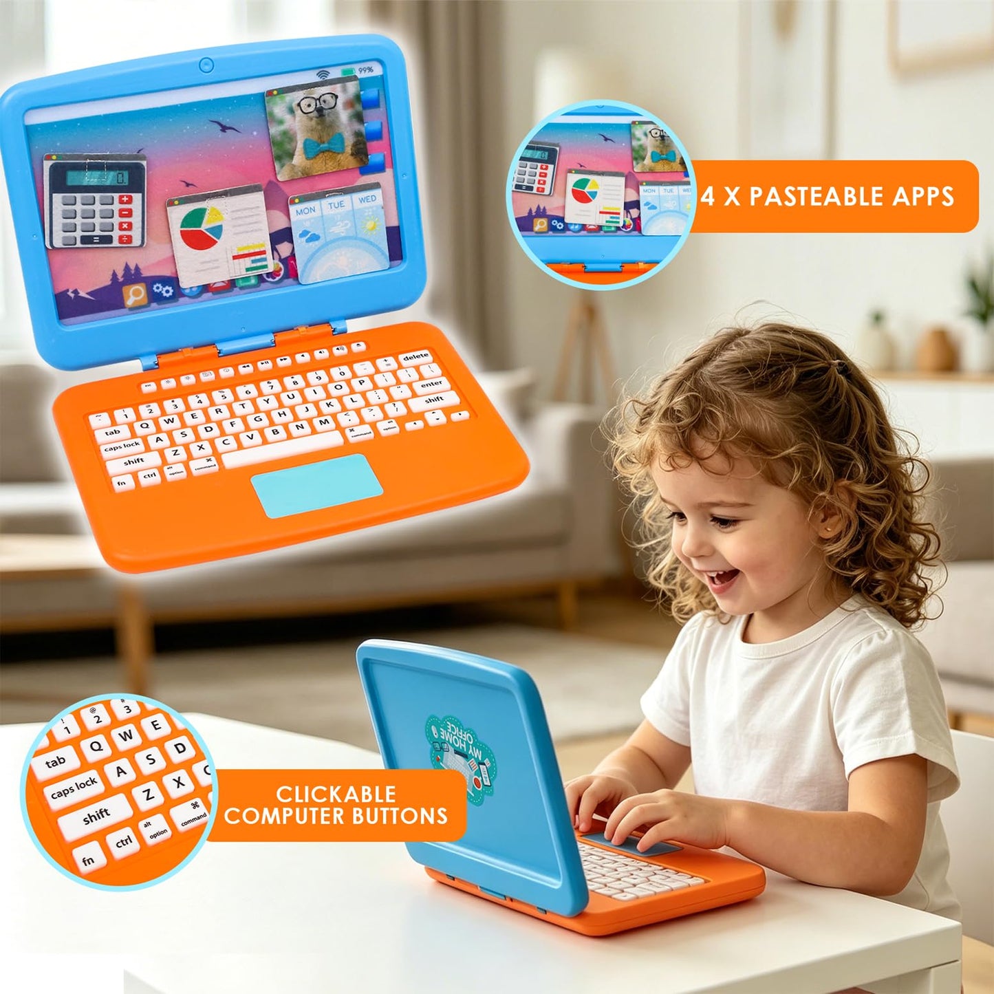 XIAPIA 10 Pcs Pretend Play Home Office Toys, Pretend Play for Toddlers 3-5-7, Pretend Play Sets with Kids Laptop, Pop-Up Calculator, Notebook, Watch, Coffee & Plant, Birthday Gift for 3 4 5 6 7 Year
