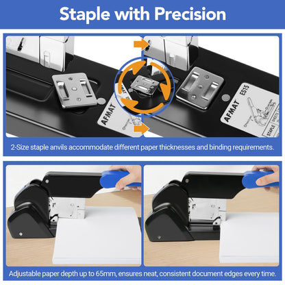 AFMAT Heavy Duty Stapler, 220 Sheets Capacity Stapler for Classroom, 60% Reduced Effort, Jam Free, Adjustable Paper Depth, Metal Desk Office Staplers w/ 50,000+ Uses, Includes 7000Pcs Staples, ES15