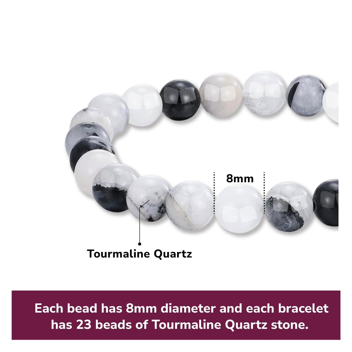 Crystal Vibe Manifestation Bracelet - Handmade Natural Black Rutile Tourmaline Quartz Stone 8mm Beaded Bracelet - Yoga Bracelet Gift for Him Her - Elastic Adjustable Size
