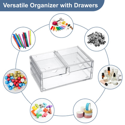BTSKY Clear Acrylic Drawer Organizer, Stackable Container with 2 Narrow + 1 Large Drawers, Desk Organizer for Stationery Study Essentials Makeup Jewelry, Multipurpose Storage Box for Office and Home