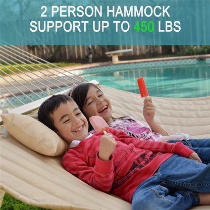Lazy Daze Hammocks 12FT Quilted Fabric Double Hammock with Spreader Bars and Detachable Pillow, 2 Person Hammock for Outdoor Outside Patio Garden Yard Pool Beach (Linen)