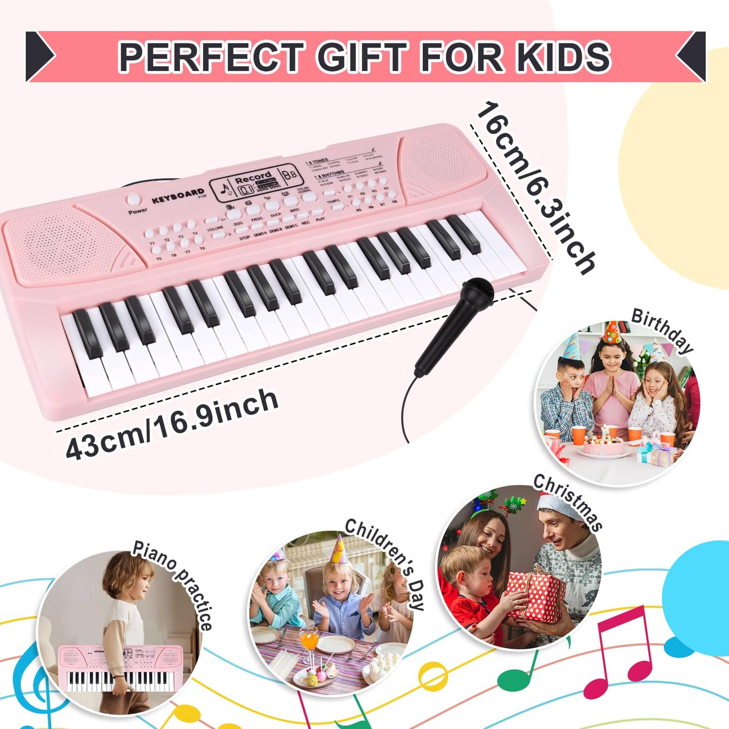 M SANMERSEN Upgraded 37 Key Kids Piano Keyboard with Microphone Music Toys for 3 4 5 6 Year Old Girls Gifts, Pink