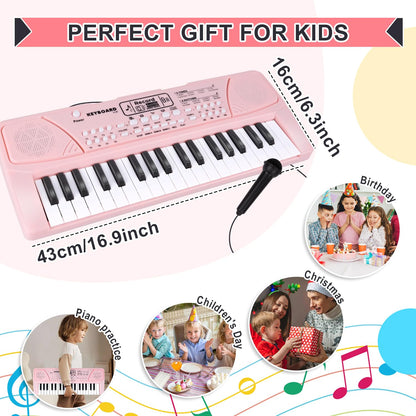 M SANMERSEN Upgraded 37 Key Kids Piano Keyboard with Microphone Music Toys for 3 4 5 6 Year Old Girls Gifts, Pink