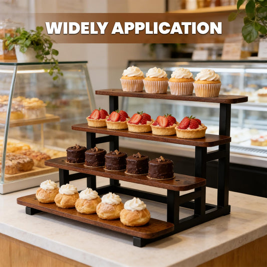 NANXITU 4 tiered Wood Risers Display Stands, Straight Display Stands for Vendor Events, Cupcake Dessert Food Stand Display Table,Craft Shows Farmers Market Retail Display Racks for Collectible Perfume