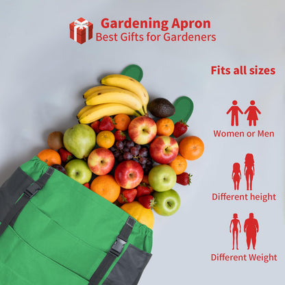 iHansee Green Gardening Apron with Pockets, Garden Apron with Protective Gloves for Women&Men, Harvest & Foraging Aprons w/Quick Release Pocket for Gardeners, One Size Fits Most, Gardening Gifts