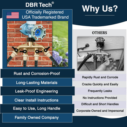 DBR Tech® Heavy Duty 4 Way Hose Splitter (Premium Brass for Superior Durability), Wye Garden Hoses Connector for Water Spigot Faucet Bib Tap, Y Adapter, Rust-Resistant Finish