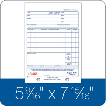 Adams Repair Order Book, 3-Part Carbonless, White/White/White, 5-9/16 x 8-7/16 Inches, 50 Sets (T5084)