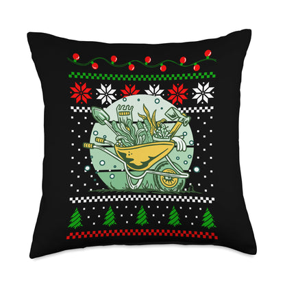 Gardener Gardening Christmas Design Co. Christmas Wheelbarrow Gardening Lover Xmas Design Throw Pillow, 18x18, Multicolor
