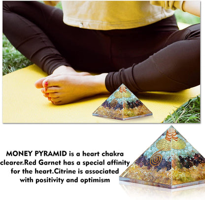 Triple Money Orgonite Pyramid Attract Wealth and Prosperity- Crystals Pyramid for Positive Energy And Meditation Yoga Positive Energy Crystal That Promotes Wealth, Prosperity and attracts Success