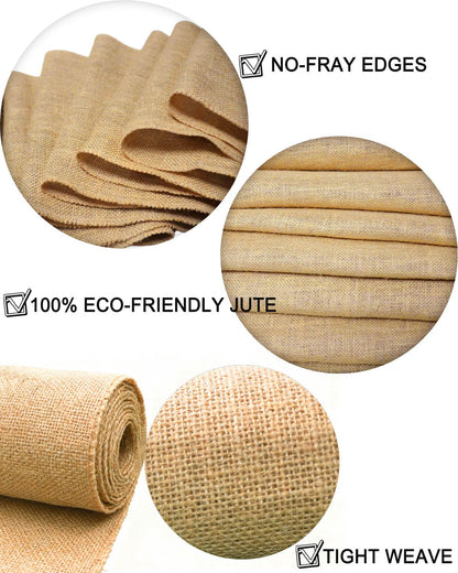 Burlap Table Runner 12×108 Inch – Rustic Jute Fabric Roll with No-Fray Edges – Natural Farmhouse & Wedding Table Décor – Eco-Friendly Hessian Cloth for Parties & DIY Crafts