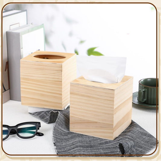 Wonderjune 6 Pcs Wood Tissue Box Cover for DIY Unfinished Wood Box Custom Design Square Wooden Tissue Cover Holder with Flip Opening Top for Arts Crafts Bathroom Decor Home Decor