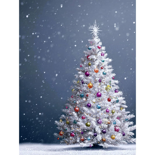 IOHEFY White Christmas Tree Diamond Painting 12 x 16 Inch Full Drill Acrylic Diamond Art DIY Crystal Rhinestone Winter Holiday Artwork Nano Pearlescent Canvas Wall Decor Gift