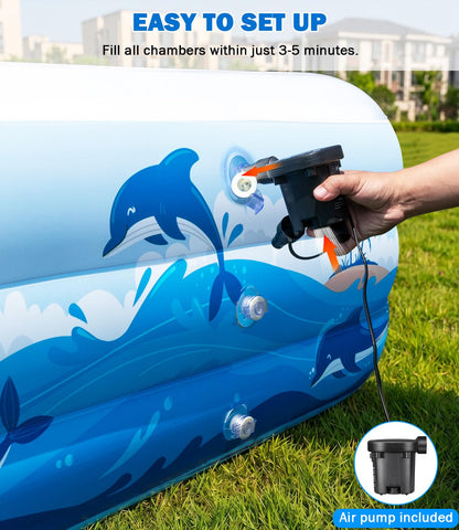 165" x 76" x 22" Oversized Thickened Inflatable Pool with Pump, Blow Up Family Swimming Pool for Adults Kids, Backyard Outdoor Summer Water Party Pool