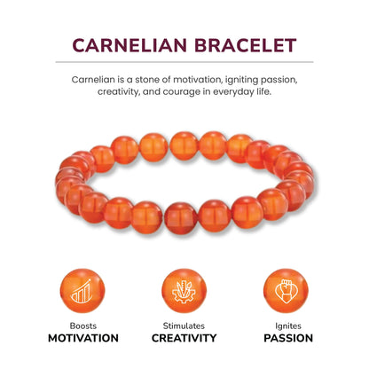 Crystal Vibe Carnelian Bracelet for Boosting Courage Self-Confidence and Motivation - 8mm Beaded Bracelet for Women Men - Elastic Adjustable Size