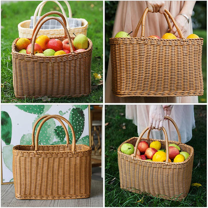 LIOOBO Big Picnic Basket with Handle, Plastic Baskets for Gifts Empty, Woven Imitation Rattan Baskets, Gift Storage Basket for Camping, Birthday, Wedding，Picnic, Party