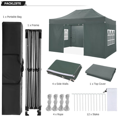 COBIZI 10x15 Pop up Canopy Tent 10x15 Canopy with 4 Sidewalls Waterproof Heavy Duty Commercial Canopy for Parties Outdoor Garden Gazebo Tent, Carry Bag(10x15ft, Gray)