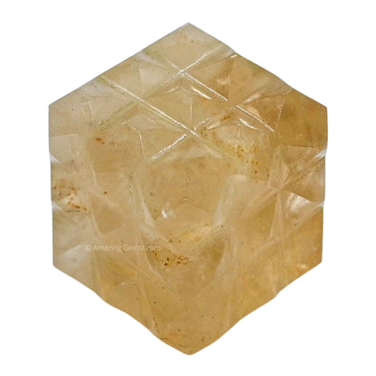 Amazing Gemstone Citrine Crystal Cube with 54 Pyramid - 1" Mini Lemurian Pyramid Cube Figurine of Natural Stone Pyramid for Meditation, Reiki, Chakra Balancing Vastu Pooja and Crystal Grids
