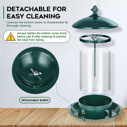 Gbekery Metal Bird Feeders for Outdoors Hanging, Weather Resistant Wild Bird Feeder with 360 Degree Feeding Tray, Green