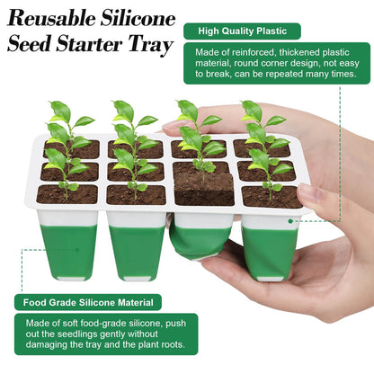 Mckanti 6 Pack Silicone Seed Starter Tray, Reusable Seed Starter Kit with Humidity Adjustable Dome, Lid and Tools for Indoor Seed Germination