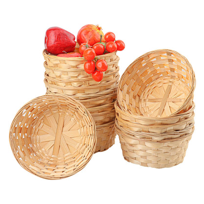 Geytetqi 15 Pack 8 Inch Bamboo Woven Basket, Round Bamboo Woven Fruit Baskets for Kitchen, Restaurant, and Holiday Decor