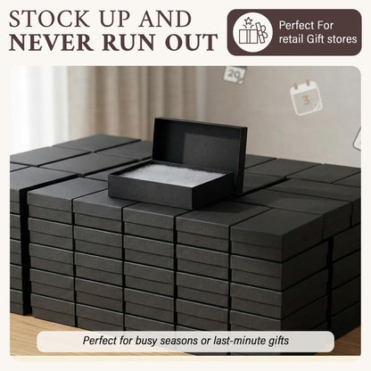 RJ Displays 6 Pack Jewelry Gift Boxes 5.25 x 3.75 x 1 Inch Black Matte Cotton Filled Cardboard Box with Lid, Small Jewelry Packaging for Necklace Bracelet Earrings Bulk Gift Boxes