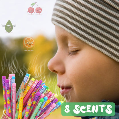 Leinuosen 300 Pcs Scented Pencils Bulk for Kids Inspirational Cute Fun Wood Smelly Pencils with Erasers Fruit Elements for School Classroom Office Students