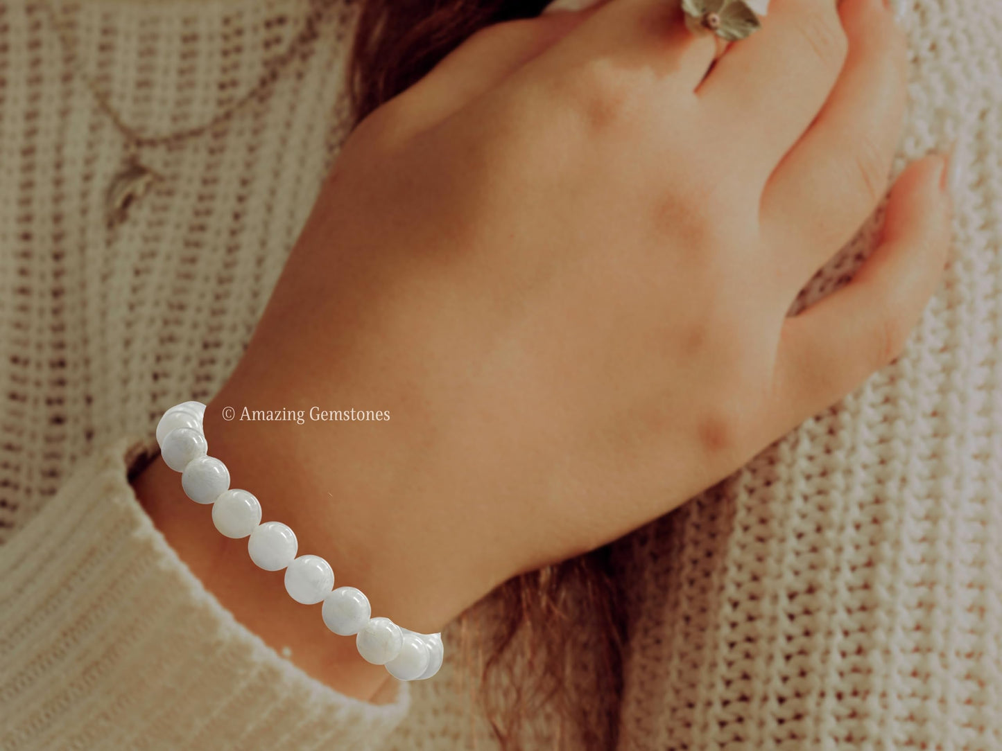 Amazing Gemstone Crystal Bracelet for Women Men's Gifts - Protection Healing Crystal Bracelet - 8mm Gemstone Beaded Stretchable Bracelet Pulseras Para Hombres Mujer Stocking Stuffers Mothers Day Gift (White Moonstone)