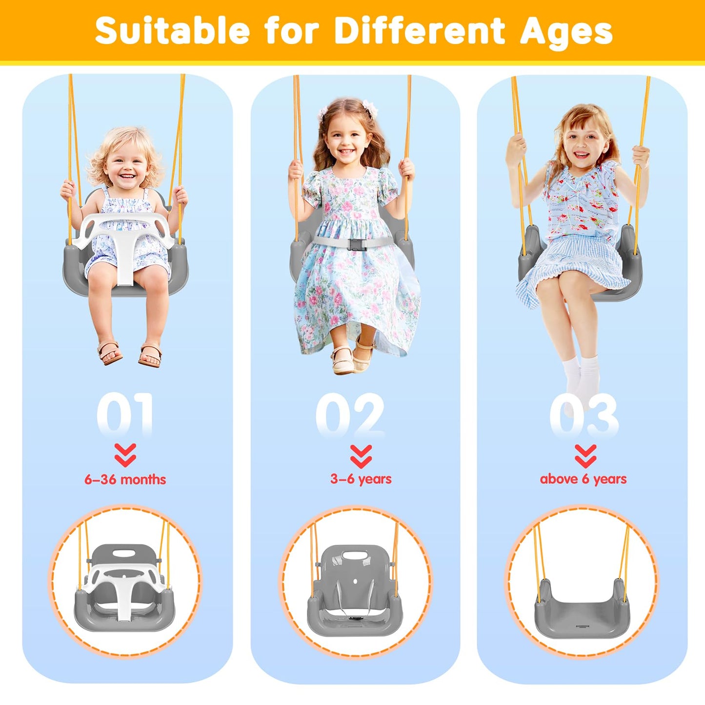 3-in-1 Toddler Swing Set, Foldable Baby Swing with Stand, Indoor & Outdoor Kids Swings Sets, Multifunctional Swings for Home Backyard, Easy to Install and Store (White)
