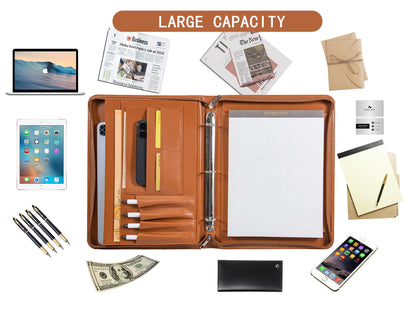 AZXCG Zipper Portfolio Padfolio Binder,3 Ring Padfolio for Women and Men,Business Portfolio Organizer for Women with A4 Writing Pad Holder,Business Portfolio for Meeting,Gift for Valentine's Day