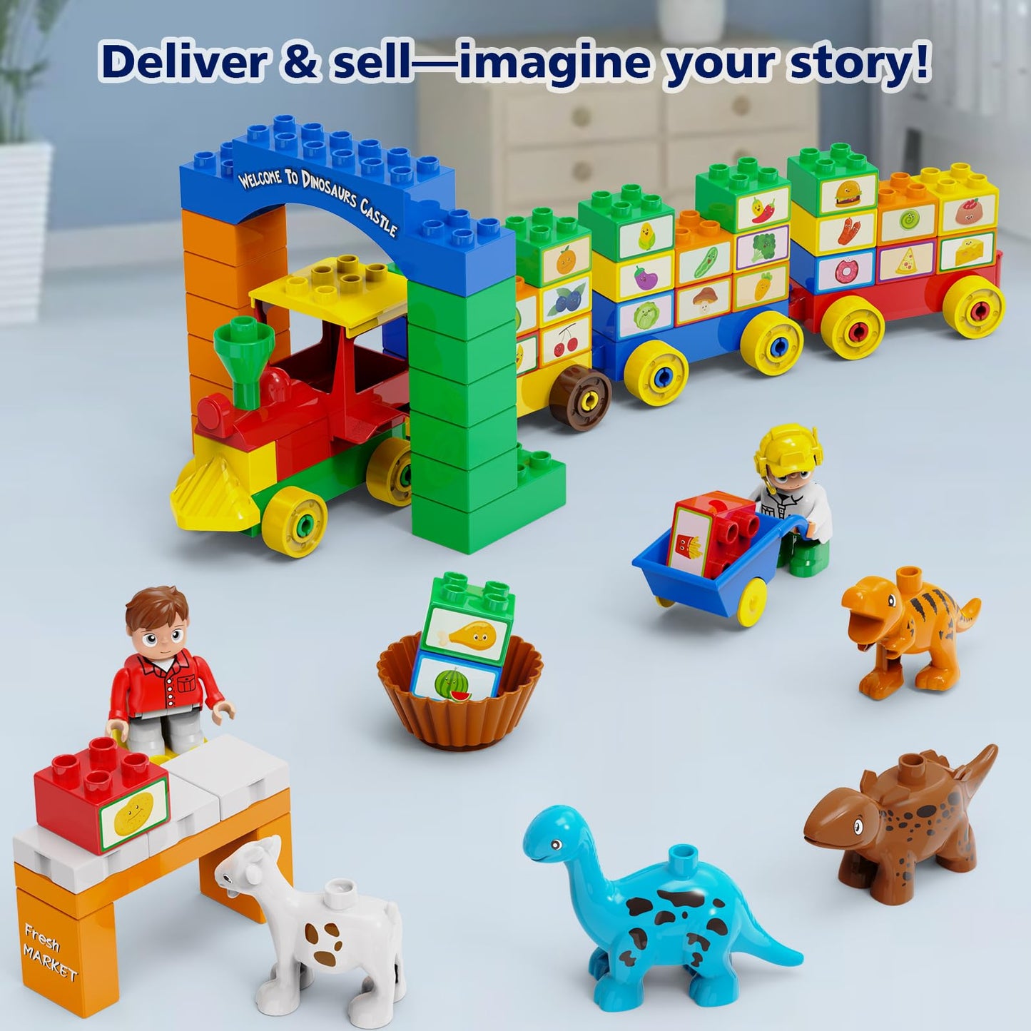 NoyiEon Building Blocks for Toddler 2-5| Stacking Toys with 4 Cars, Learning and STEM Fun Montessori Toys| Educational Blocks Age 3+ for Kids Boys & Girls Birthday, Compatible with All Major Brands