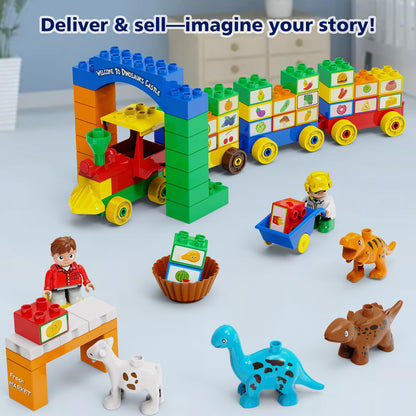 NoyiEon Building Blocks for Toddler 2-5| Stacking Toys with 4 Cars, Learning and STEM Fun Montessori Toys| Educational Blocks Age 3+ for Kids Boys & Girls Birthday, Compatible with All Major Brands