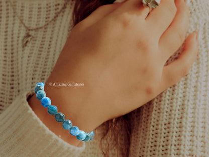Amazing Gemstone Apatite Bracelet for Women - Chakra Mens Bracelet Protection Crystals and Healing Stones - Faceted Beaded Blessing Bracelet Spiritual Meditation Gift Christmas Stocking Stuffers