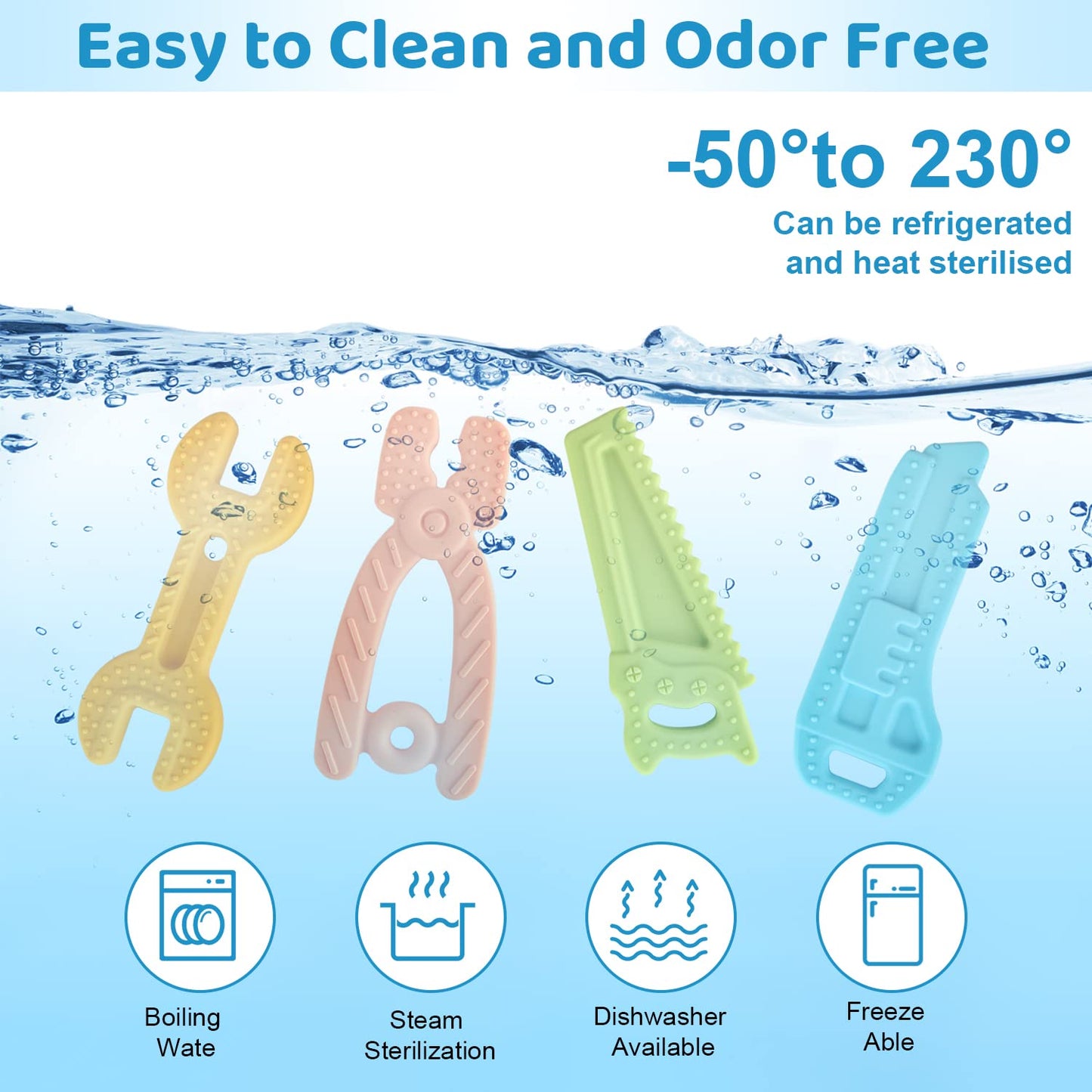 Yinghezu 8 Pack Chew Baby Teething Toys for 0-12 Months, Freezable BPA Free Silicone Baby Molar Teether Chew Toys, Hammer Wrench Spanner Pliers Hand Saw Shape Baby Girl's Boy Car Seat Toy