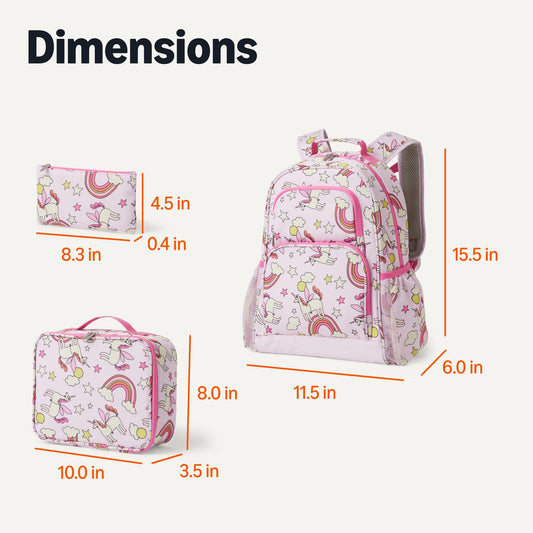 Amazon Essentials Kids School Backpack Set with Lunch Tote and Pencil Case - Multi-Pocket Tear-Resistant Student Day-pack - School Supplies Bundle - Pink - 3 Piece Set