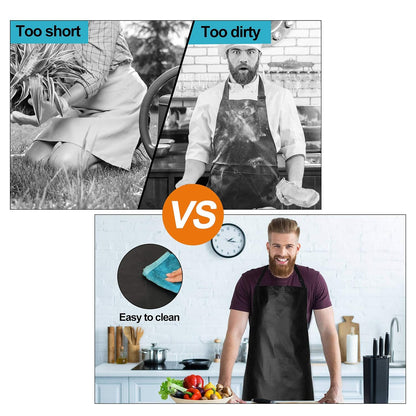 2 Pack Waterproof Rubber Vinyl Apron 40 Inch Chef Aprons for Men Heavy Duty Chemical Work Apron Extra Long Grilling Aprons with Adjustable Bib Apron for Dishwashing Lab Butcher Cooking Kitchen Black