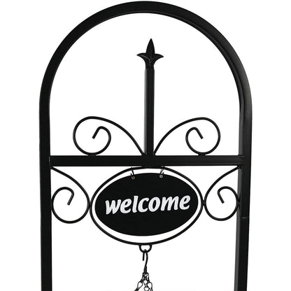 Sunnydaze Hanging Basket Planter Stand with Decorative Welcome Sign - 48-Inch Tall