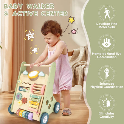 Baby Push Walker, Wooden Baby Walker with Wheels, Montessori Walker for Babies 6-12 Months, Adjustable Speed Push Walking Toys for Boys & Girls 1 Year Old, Christmas Birthday Gifts for Toddler