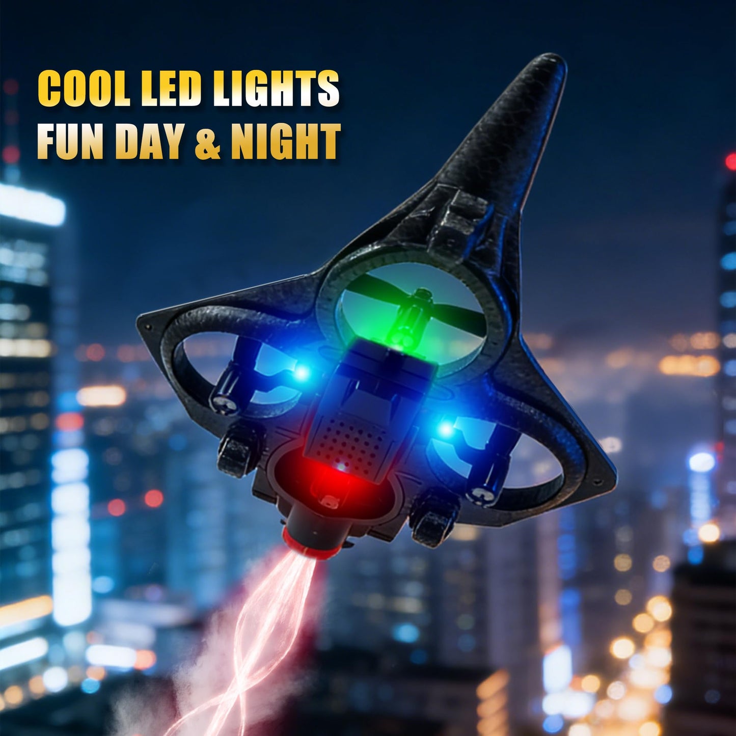 Virellia RC Airplane with Cool Spray, Foam Remote Control Airplanes with Led Light, 360° Flip Fighter Jet Toys, Stunt Roll, RC Plane for Kids Adults Aged 6+, Gifts for Kids Boys Girls, Black